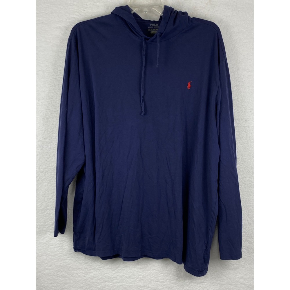 Polo Ralph Lauren Mens 3XB Navy Blue Long Sleeve Hooded T-Shirt Pony Logo Cotton